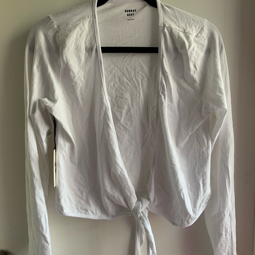 Sunday Best White Long Sleeve Tie-Front Top
